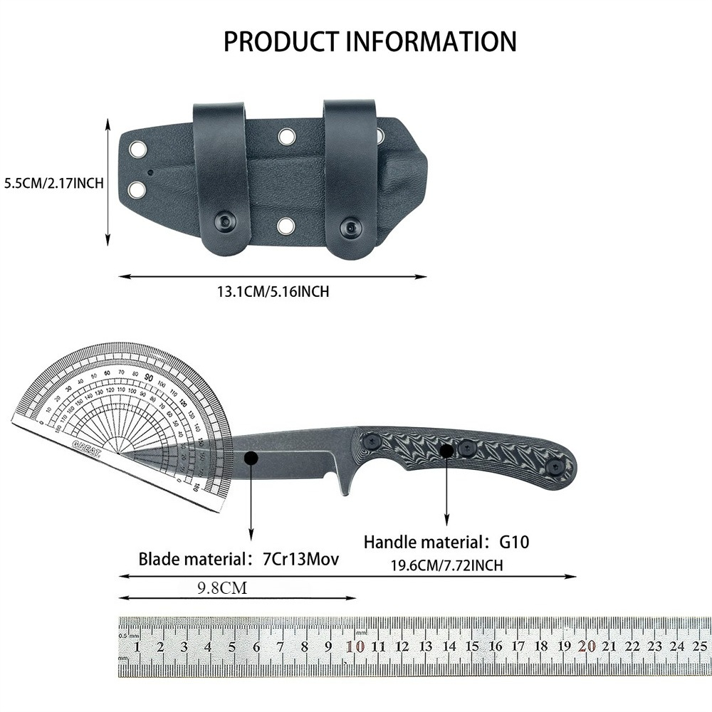 Edc Carry Fixed Blade Knife - Full Tang Vaste mesmessen 7Cr13MoV Blade